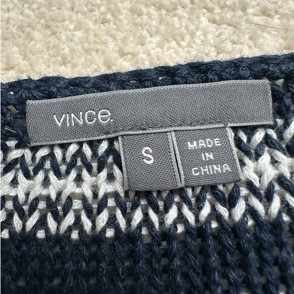 Vince: Navy Striped Knit Crew Neck Sweater - Picture 3 of 10